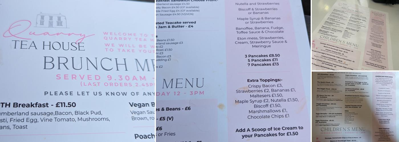 The Quarry Tea House Menu