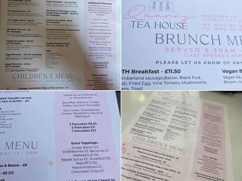 The Quarry Tea House Menu
