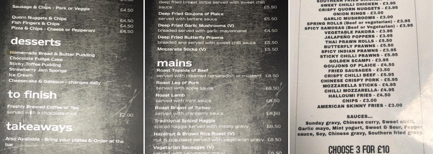 Black Horse Inn Menu
