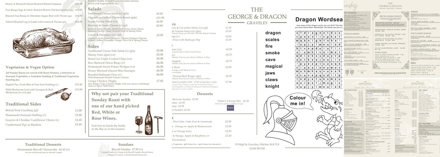 The George And Dragon Graveley, Hitchin Menu