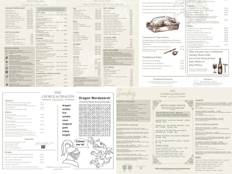 The George And Dragon Graveley, Hitchin Menu