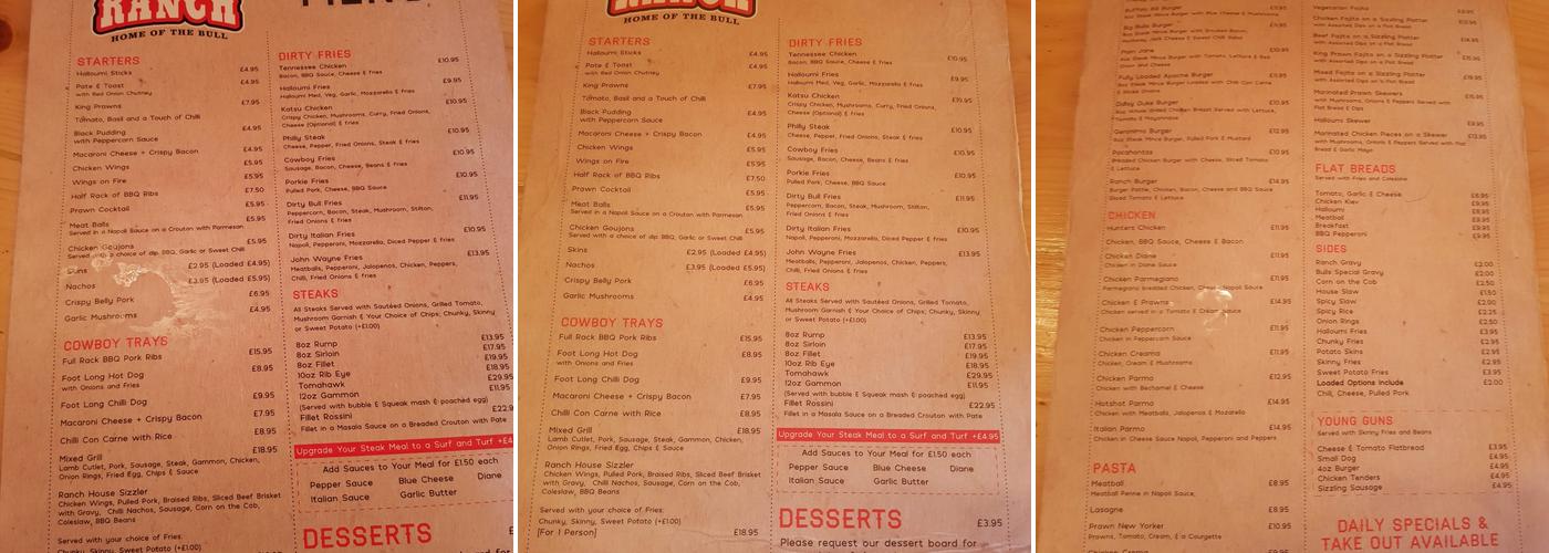 The Ranch Meat House Menu