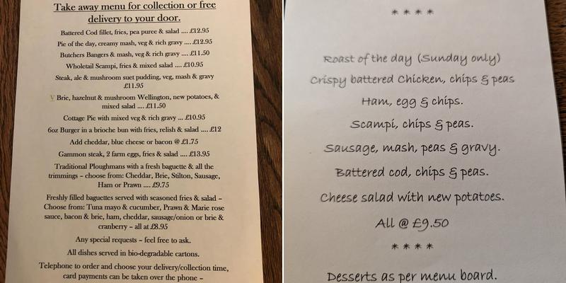 The Black Horse Inn, Nuthurst Menu