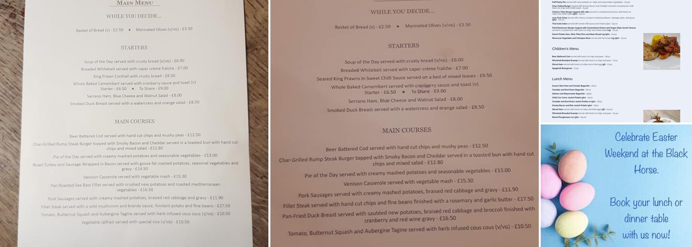 The Black Horse Inn Menu