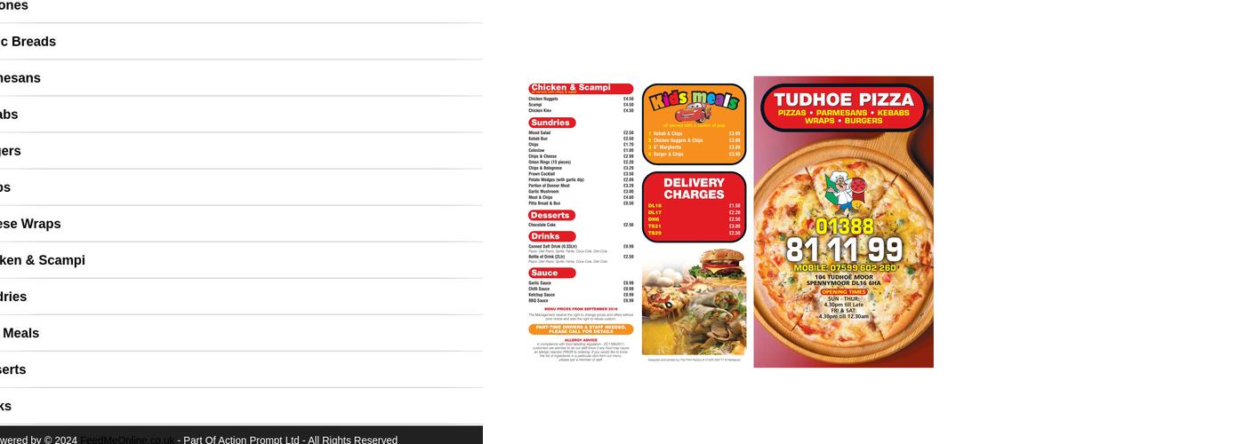 Tudhoe Pizza Menu