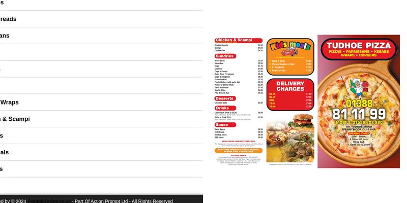 Tudhoe Pizza Menu