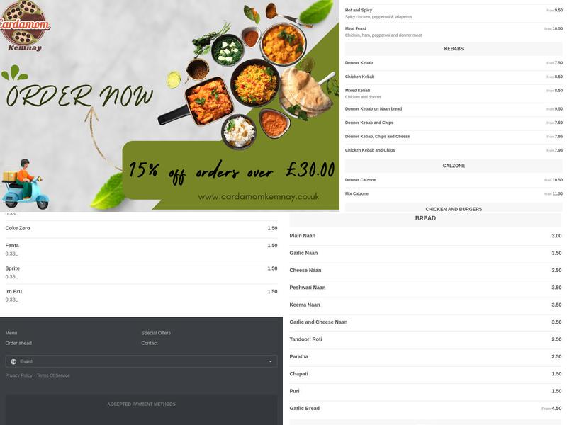 Cardamom Indian Takeaway Menu