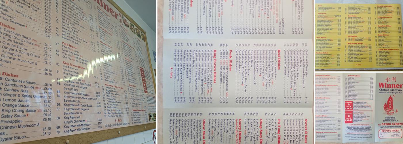 Winner Chinese Takeaway Menu