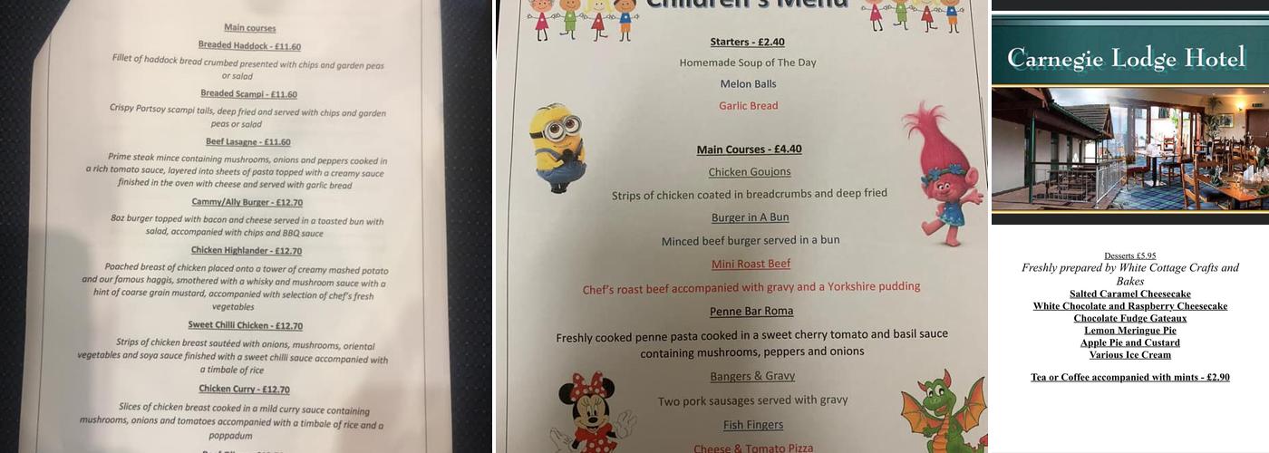 Carnegie Lodge Hotel Menu