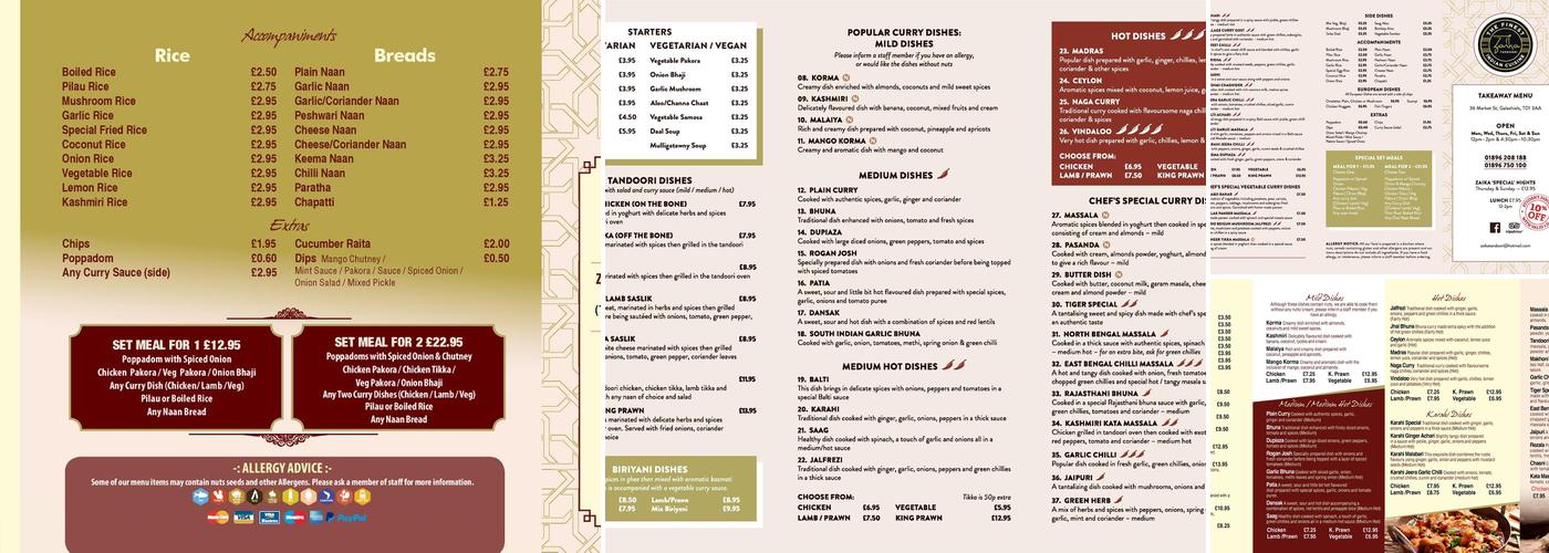 Zaika Tandoori Menu