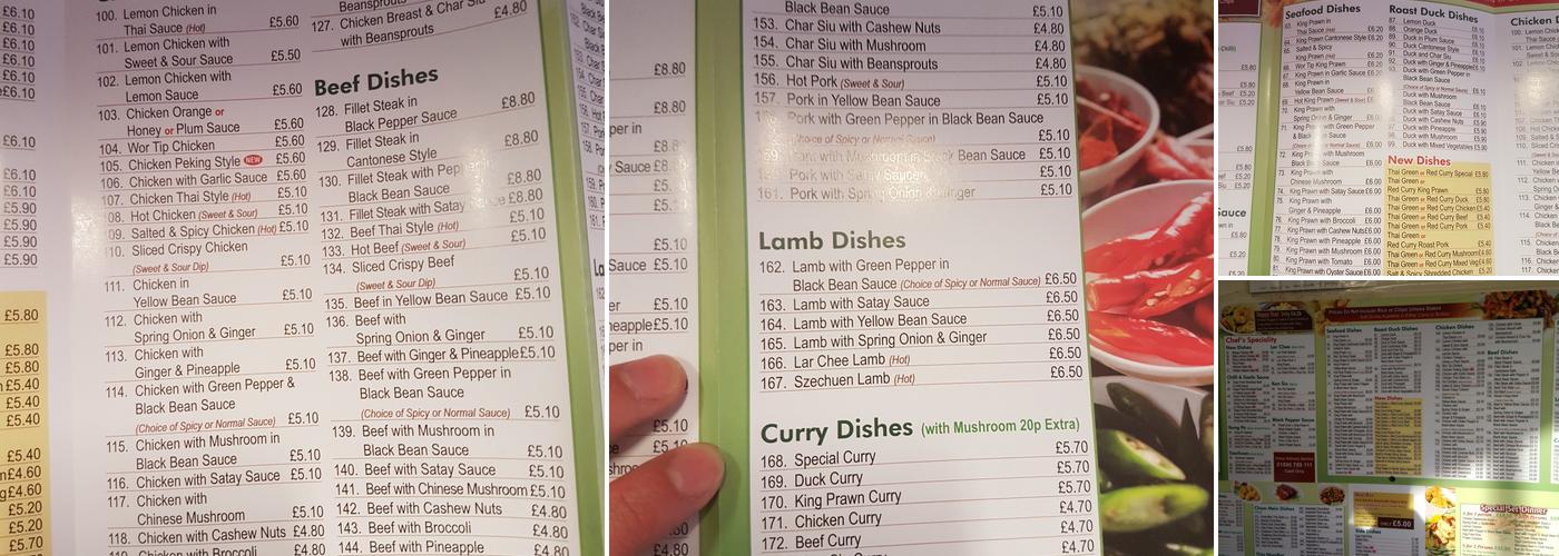 Fei Wong galashiels Menu