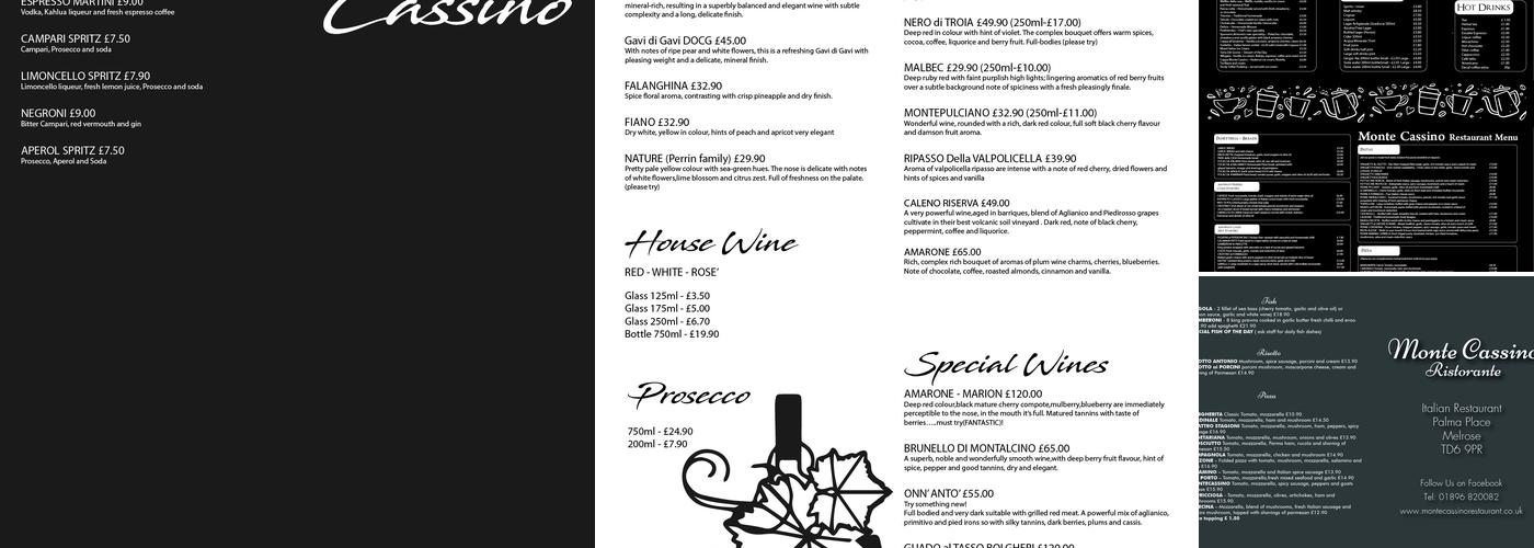 Monte Cassino Melrose Restaurant Menu