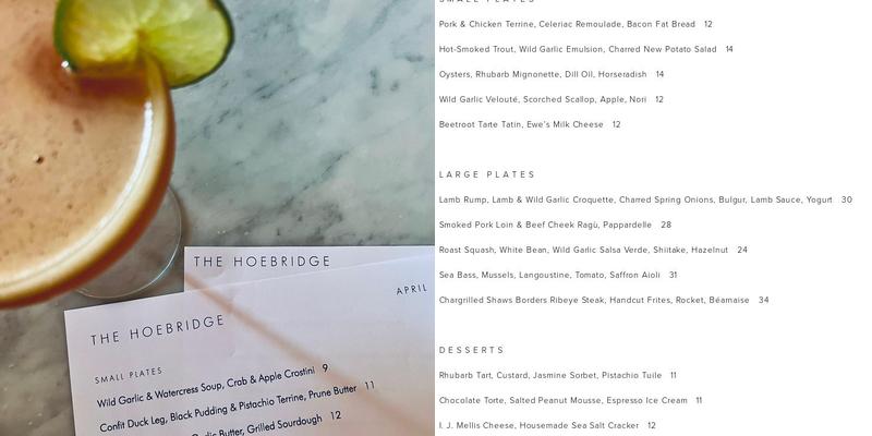 The Hoebridge Menu