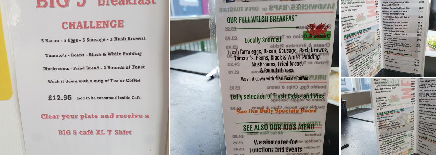 Caffi Pen y Dref Cafe Menu