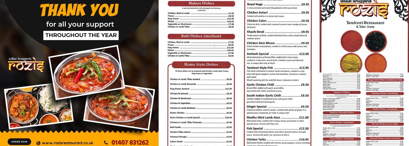 Rozis Tandoori Restaurant and Takeaway Menu