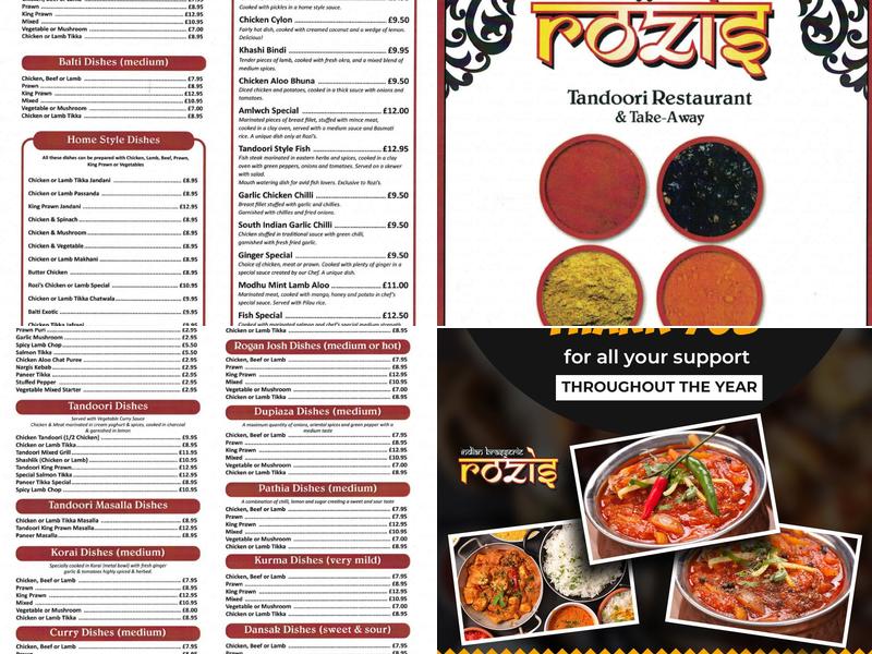 Rozis Tandoori Restaurant and Takeaway Menu