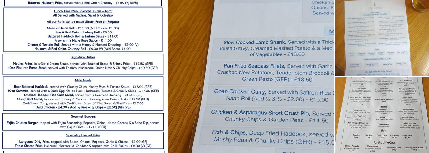 Langdons Restaurant And Bar Menu