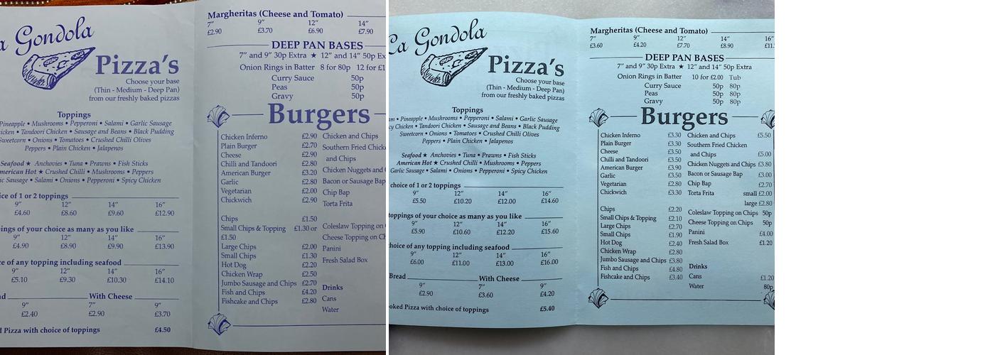 Pizzeria La Gondola Menu