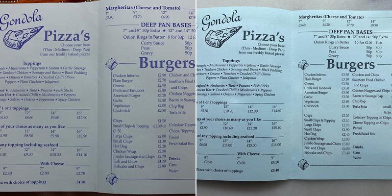 Pizzeria La Gondola Menu