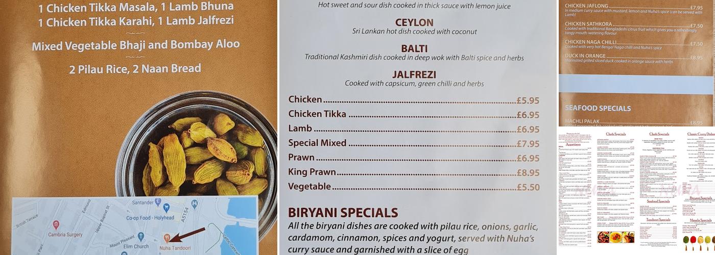 Nuha Tandoori Restaurant Menu