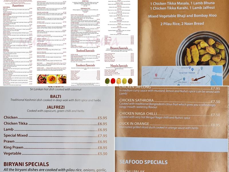 Nuha Tandoori Restaurant Menu