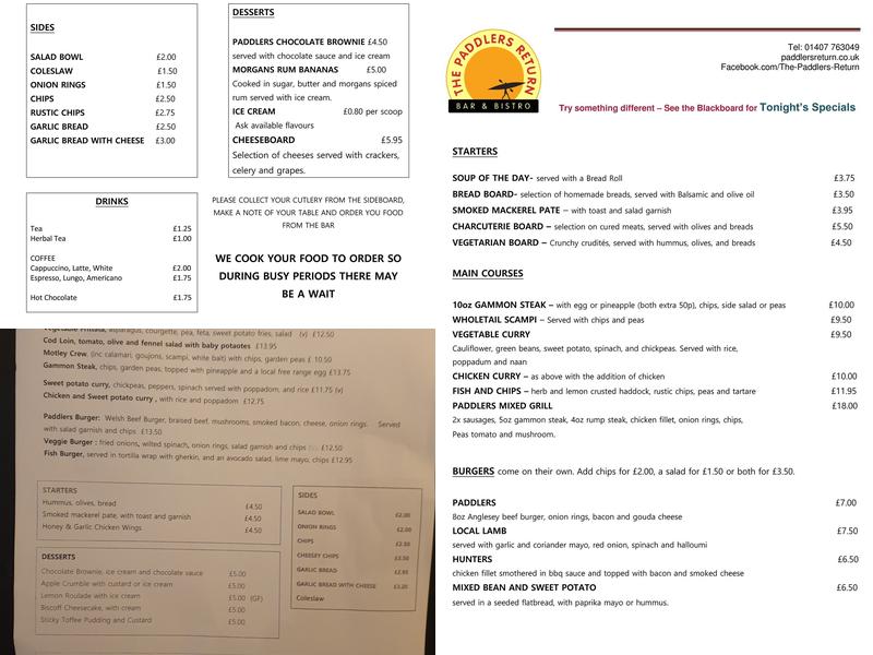 Paddlers Return Menu