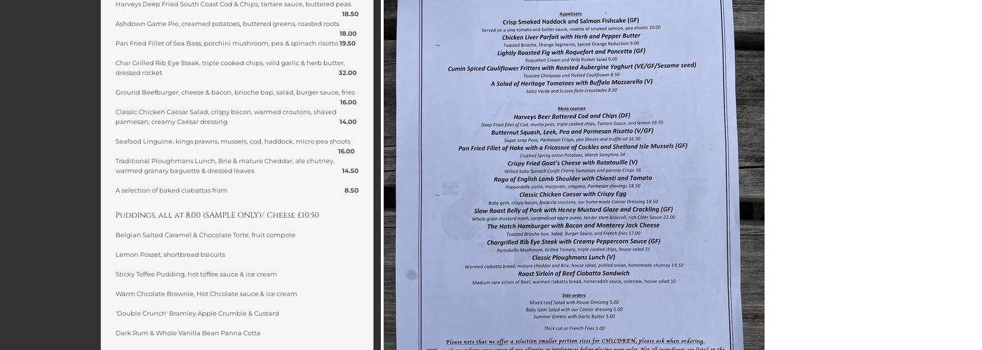 The Hatch Inn Menu