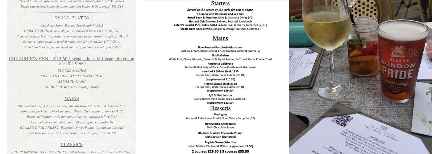 The Tunbridge Wells Hotel Menu