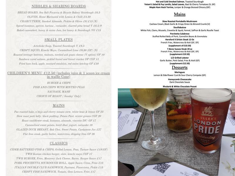 The Tunbridge Wells Hotel Menu