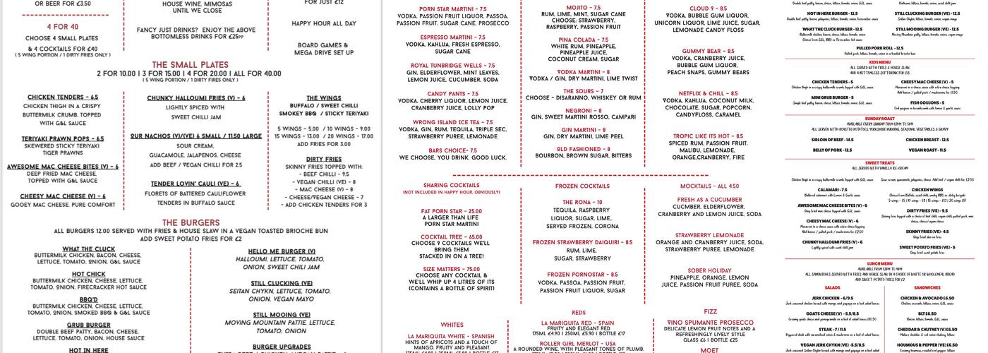 Grub & Liquor Menu