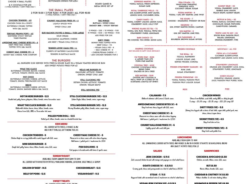 Grub & Liquor Menu