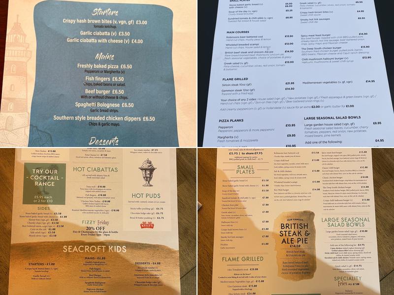 Seacroft, Trearddur Bay Menu