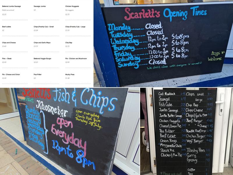 Scarlett’s Fish & Chip Shop Rhosneigr Menu