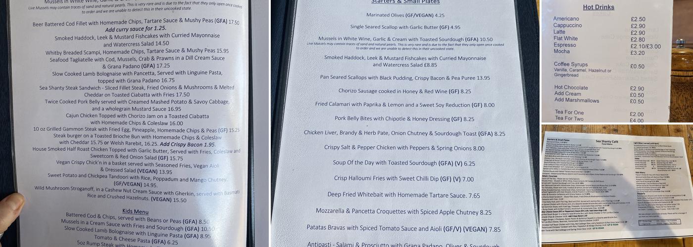 Sea Shanty Cafe Menu