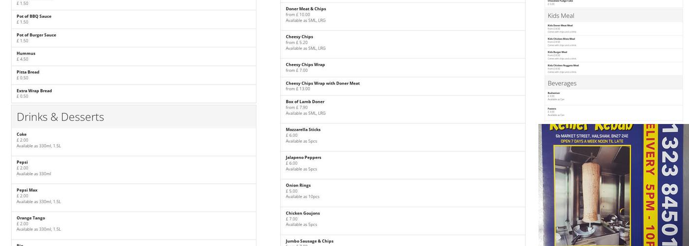 Kemer Kebab Menu