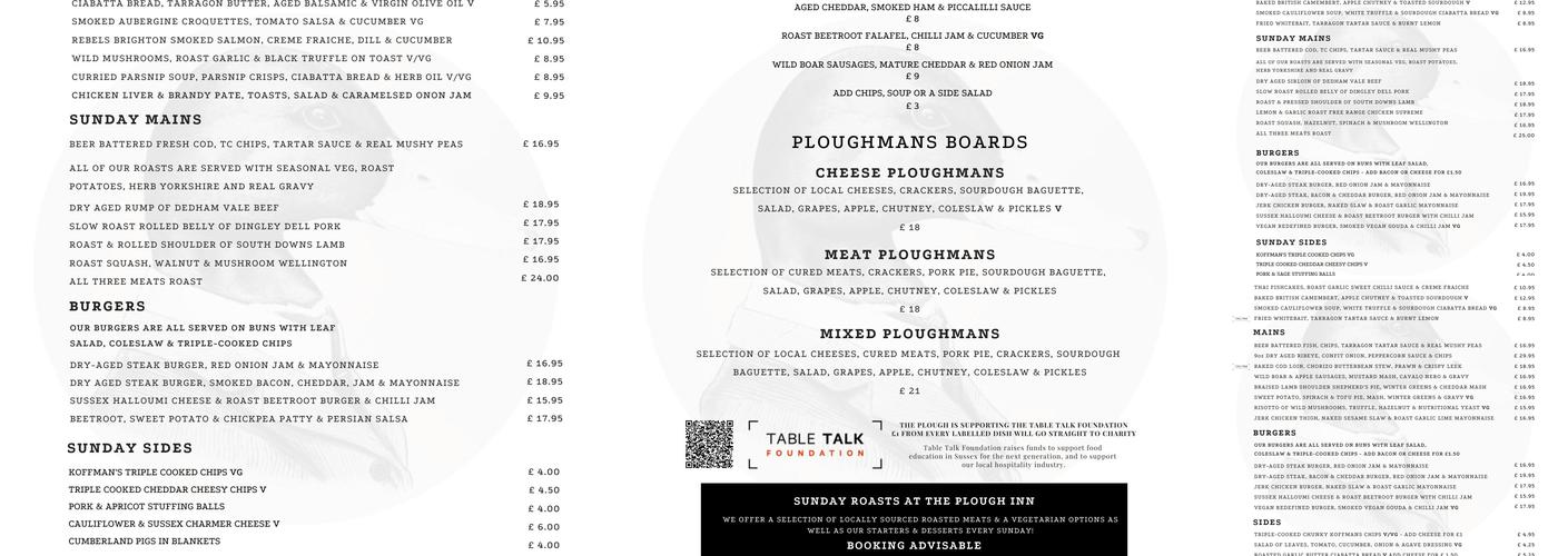 The Plough Inn Menu