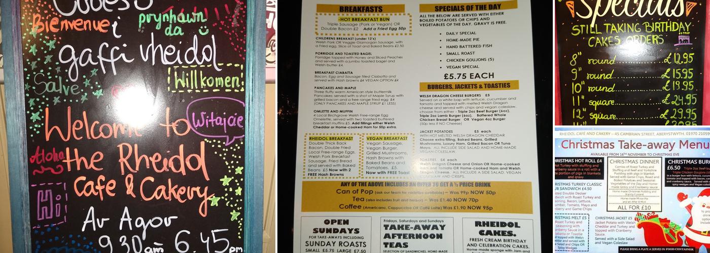 Rheidol Café and Cakery Menu