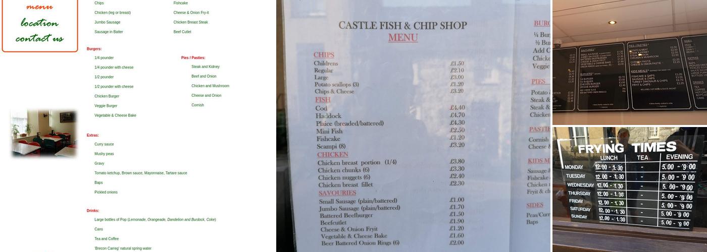 Castle Fish & Chip Shop. Menu