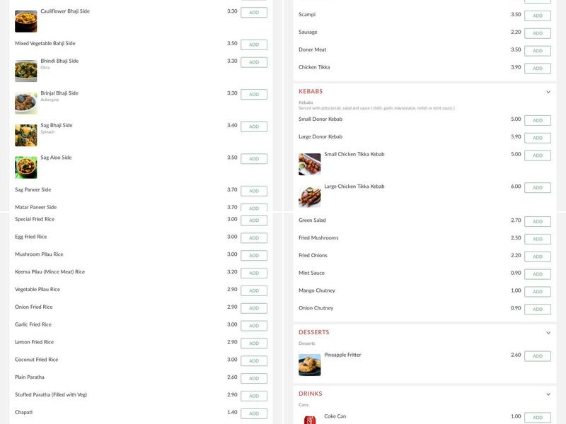 Super Dinner Takeaway Menu