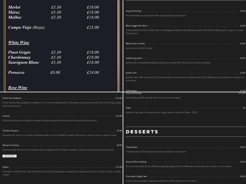 The Paddock Bar Menu