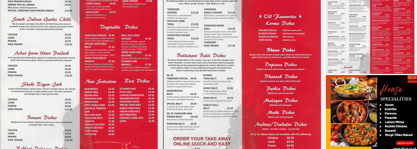 Dil Se Portlethen Menu