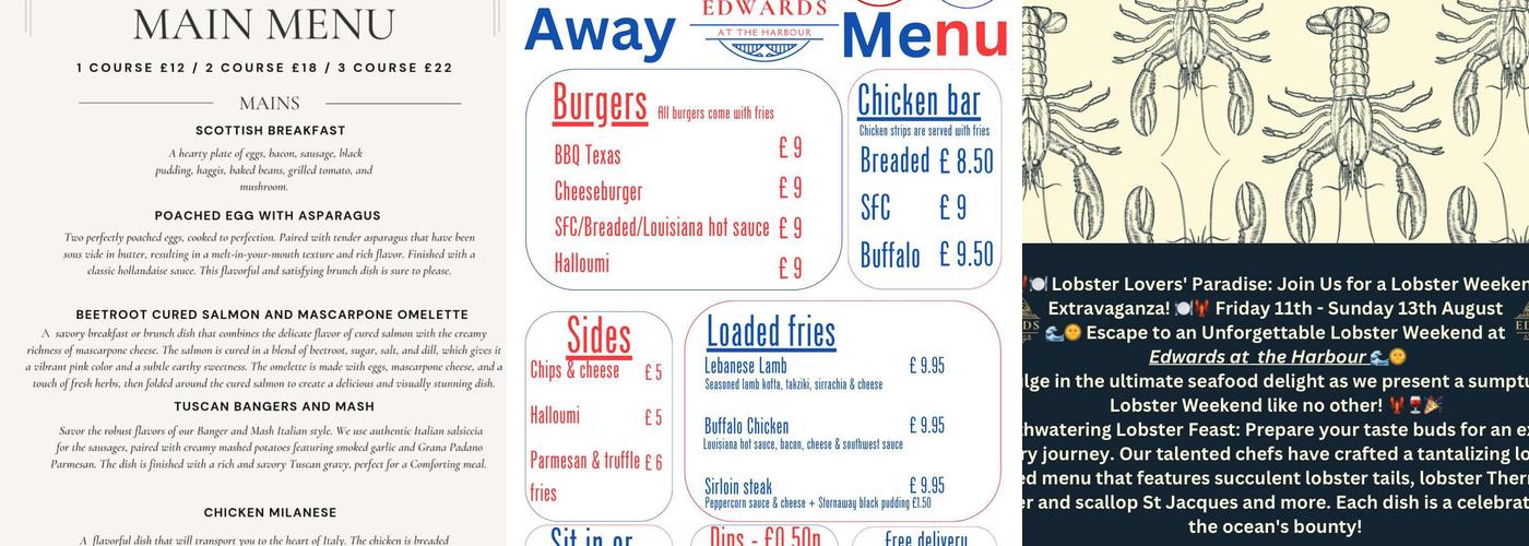 The Harbour Restaurant Menu