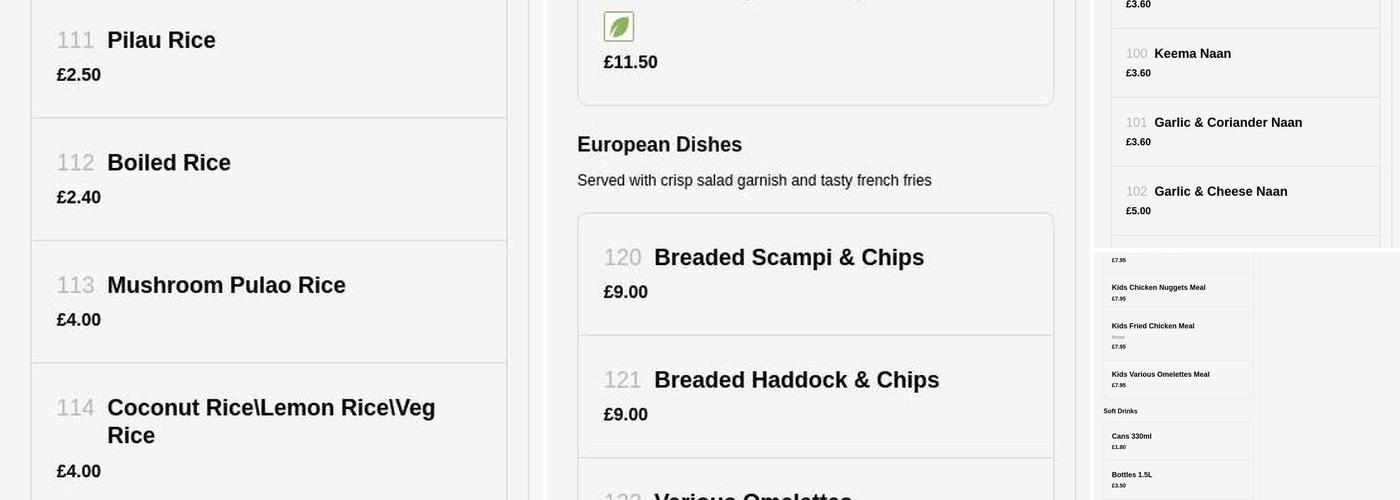 Jaipur Indian Restaurant Menu