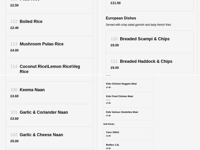 Jaipur Indian Restaurant Menu