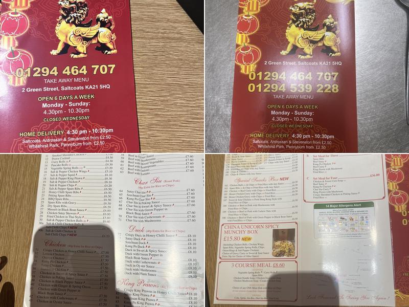 China Unicorn Menu