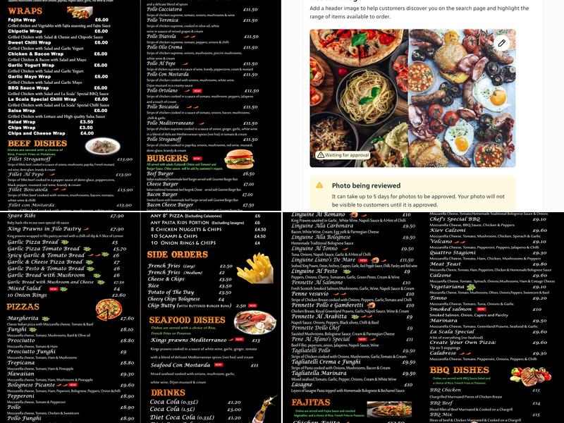 La Scala Cottingham Menu