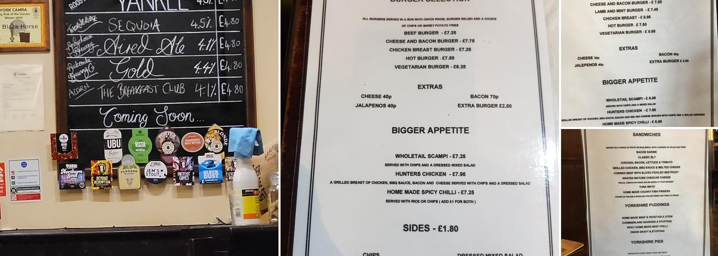 The Black Horse Menu