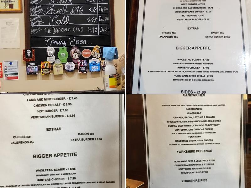 The Black Horse Menu