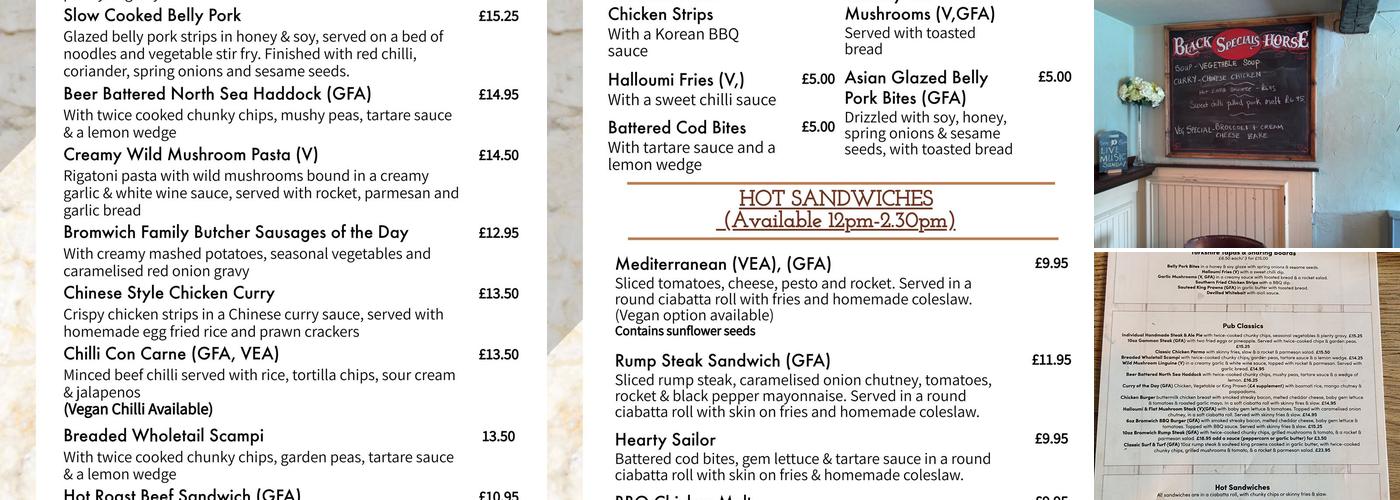 The Black Horse Inn Menu