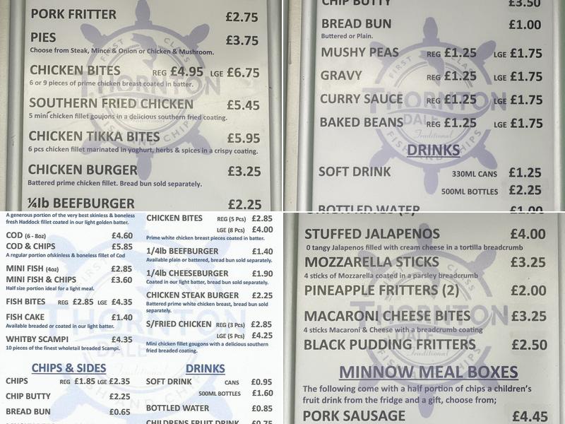 Thornton Dale Fisheries Menu